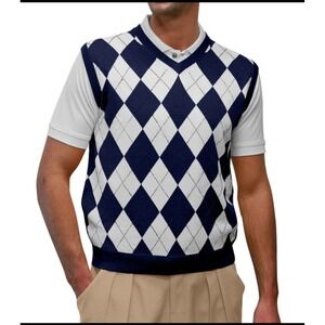 GolfKnickers.com Wool Blend Navy White Argyle V Neck Golf Sweater Vest XL Preppy